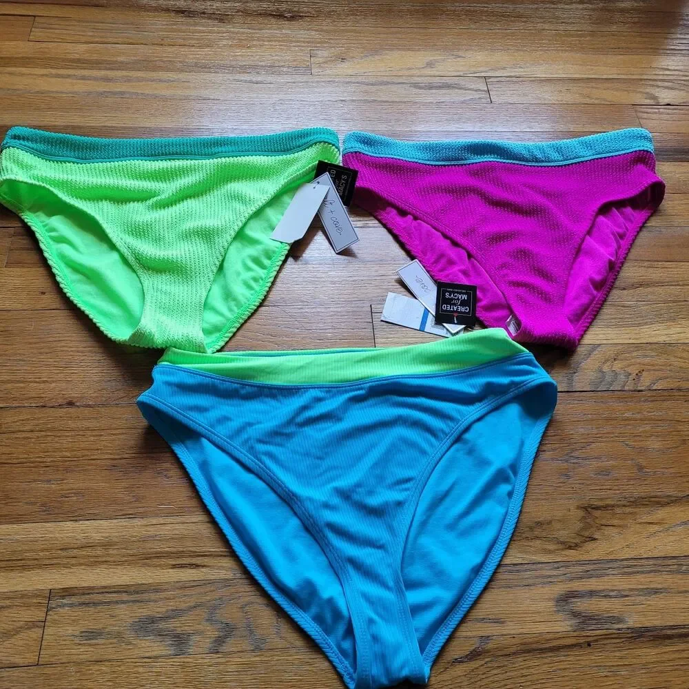 Salt + Cove Women's Juniors' Green Colorblocked Bikini Bottom Lot Of (3) Size XL